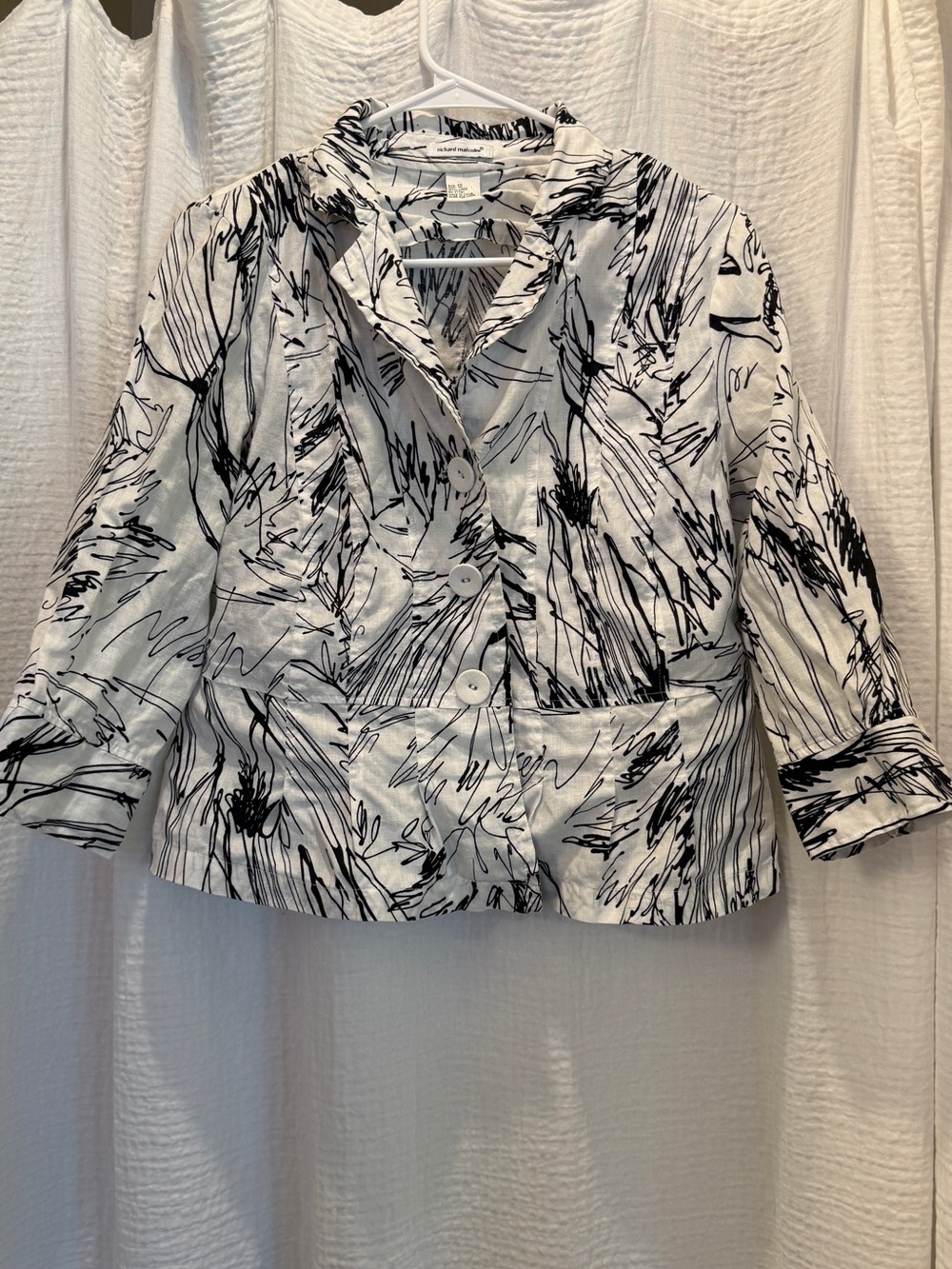 Richard Malcolm Vintage 100% Linen Abstract Doodle Print Blazer Jacket